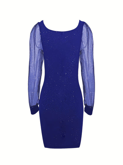 Glitter Midi Bodycon Cocktailjurk Voor Dames Met Mesh Mouwen