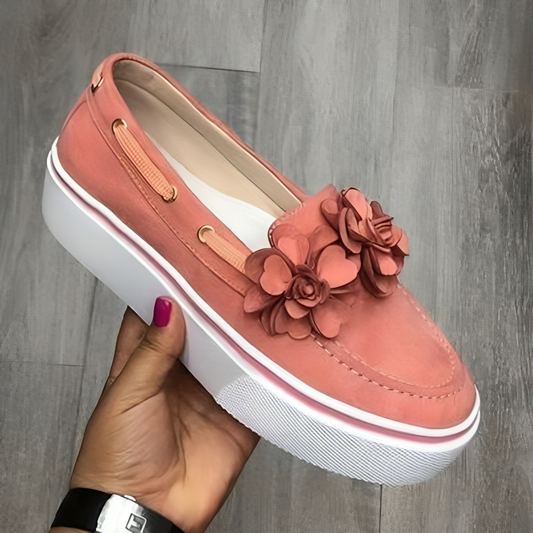 Katerine - Canvas Loafers met Bloemendetail en Plateauzool