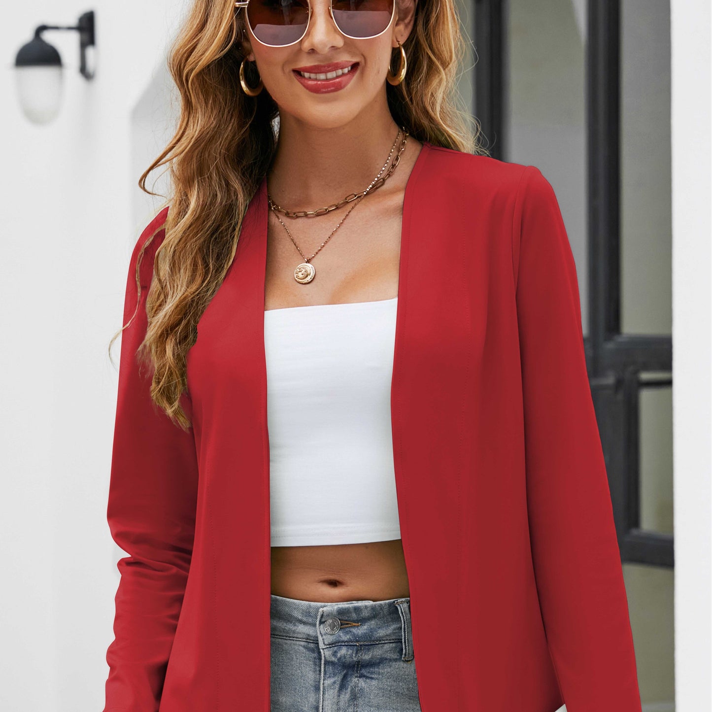 Elegante Getailleerde Dames Blazer Zonder Sluiting