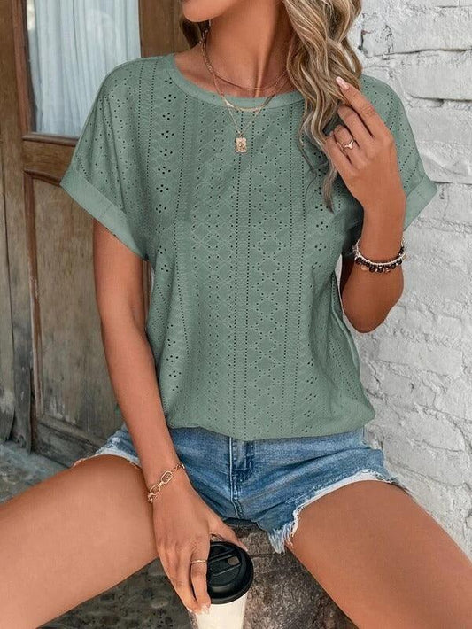 Lily - Broderie T-shirt met Korte Mouwen