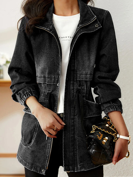 Vrouwen herfst casual lange jas rits
