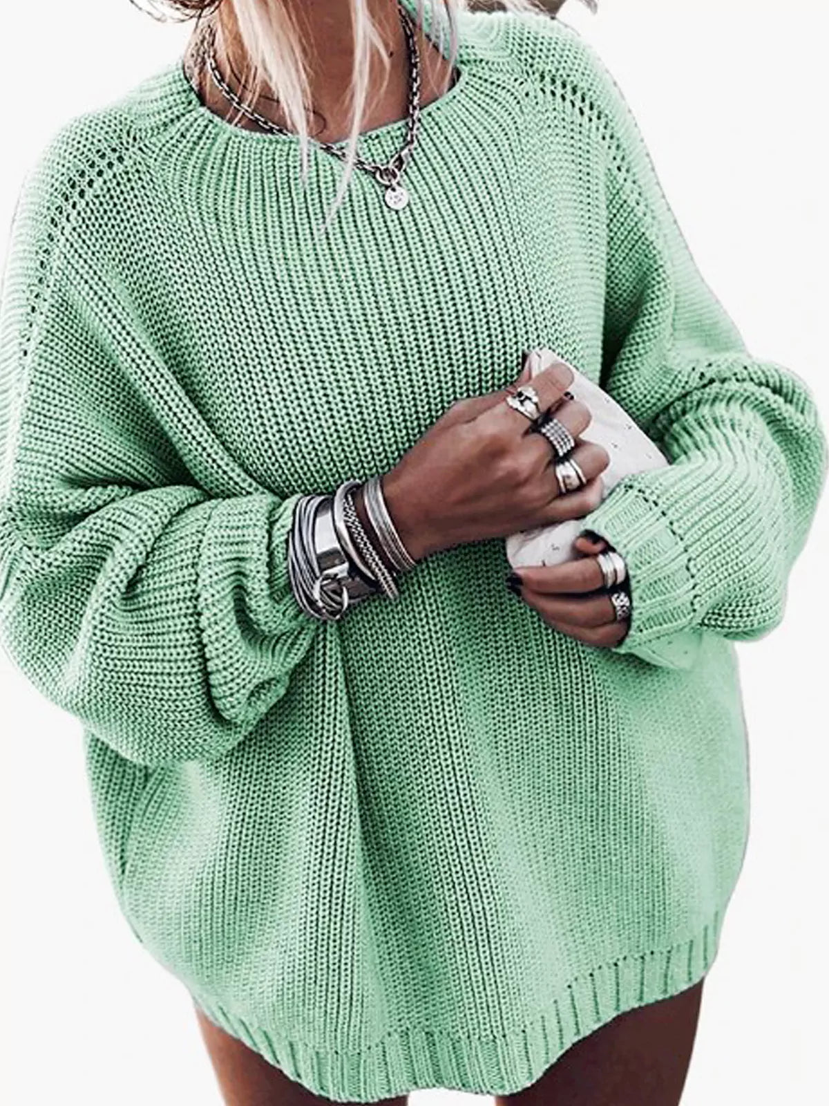 Casual Oversized Gebreide Dames Set met Mini Rok en Sweater