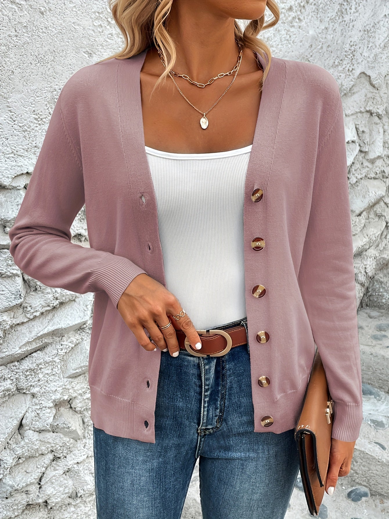 Elegant Dames Vest Met Knopen En Lange Mouwen