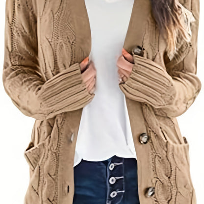 Warm Kabelgebreid Dames Vest Met Knopen En Zakken