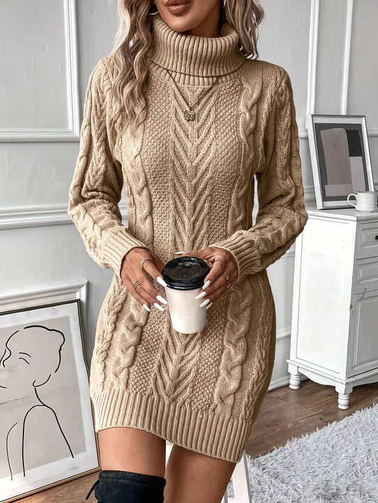 Kabelgebreide Mini Sweaterjurk Met Col Voor Dames Winter
