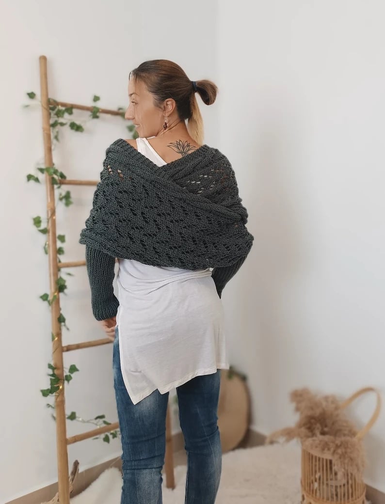 Comfortabele Gebreide Cape Sjaal Met Mouwen Voor Dames