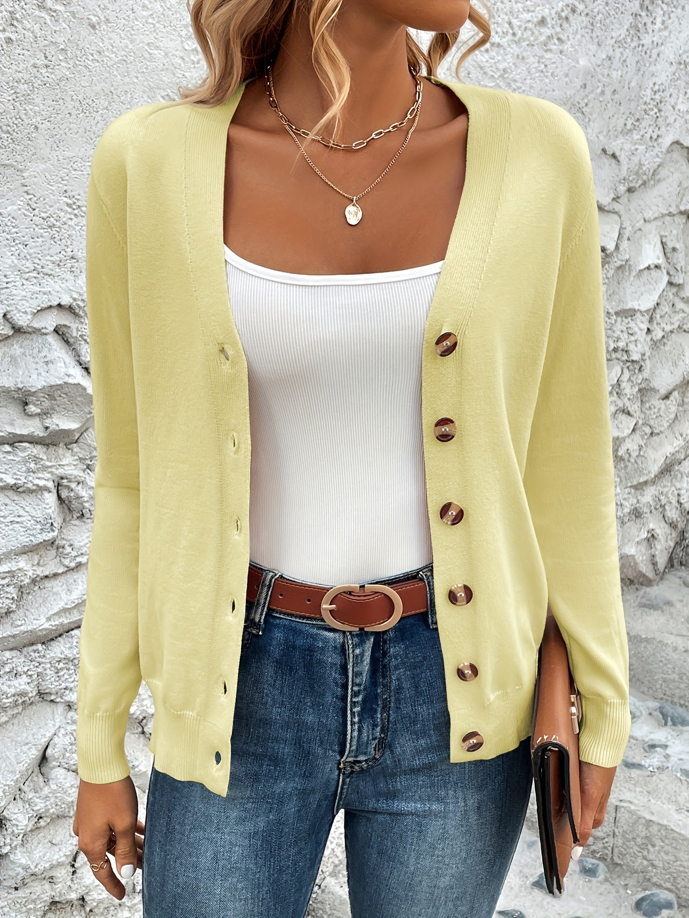 Elegant Dames Vest Met Knopen En Lange Mouwen