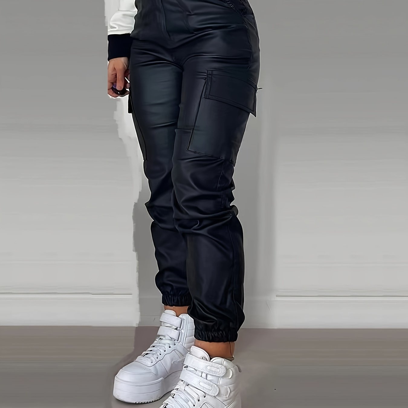 Stoere PU Leren Cargo Broek Voor Dames Met Hoge Taille En Zakken