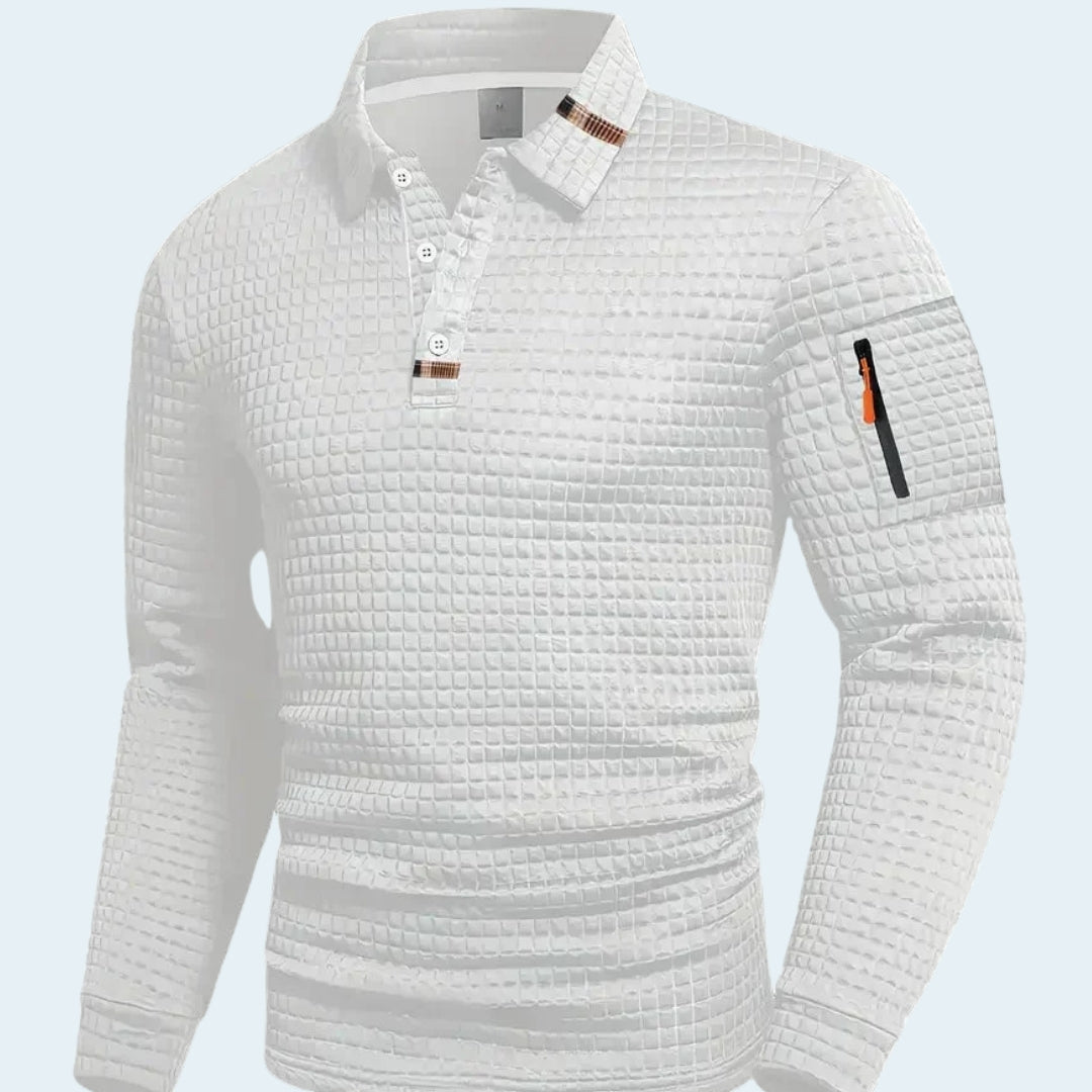 Heren Polo Met Lange Mouwen En Structuurstof Slim Fit