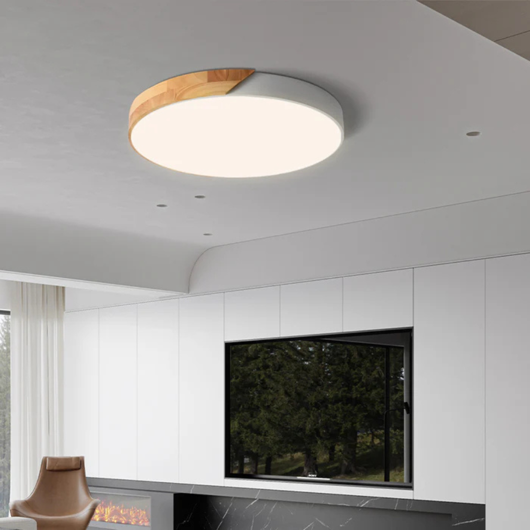 Ronde Scandinavische LED plafondlamp met houten details