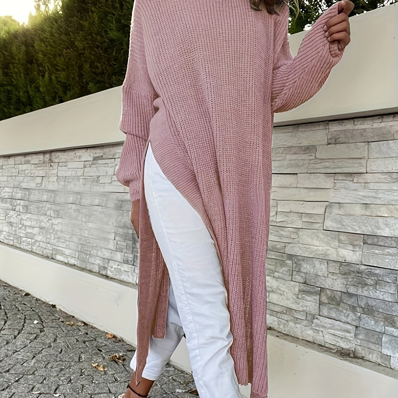 Oversized Dames Maxi sweaterjurk Met Zijsplit En Lange Mouwen