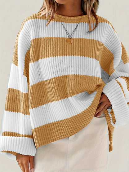 Gestreepte Oversized Trui Voor Dames Met Ronde Hals En Lange Mouwen