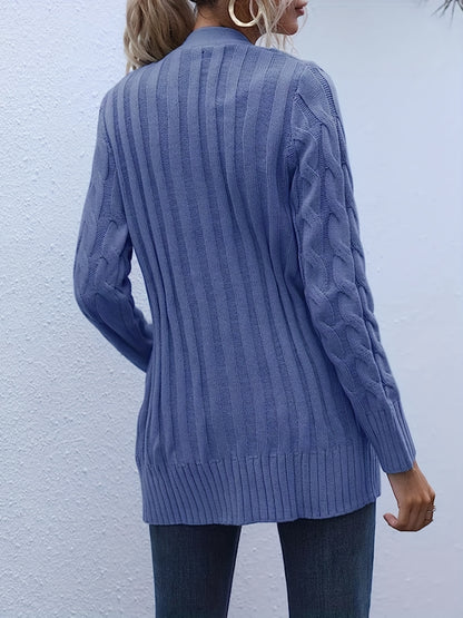 Warm Kabelgebreid Dames Vest Met Knopen En Zakken