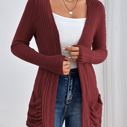Comfortabel Dames Vest Met Zakken En Geribde Structuur