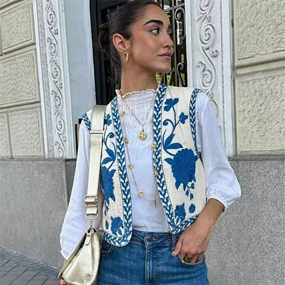 Fiora – Geborduurd Zomervest met Bloemenmotief voor Dames