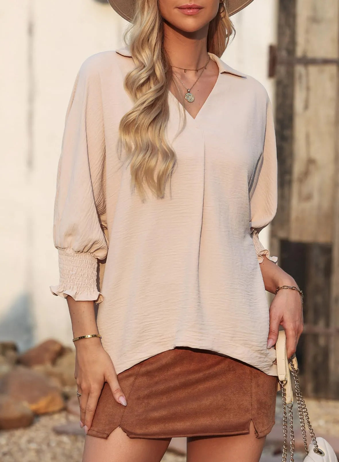 Dairina - Soepel vallende blouse met gesmokte mouwen voor dames