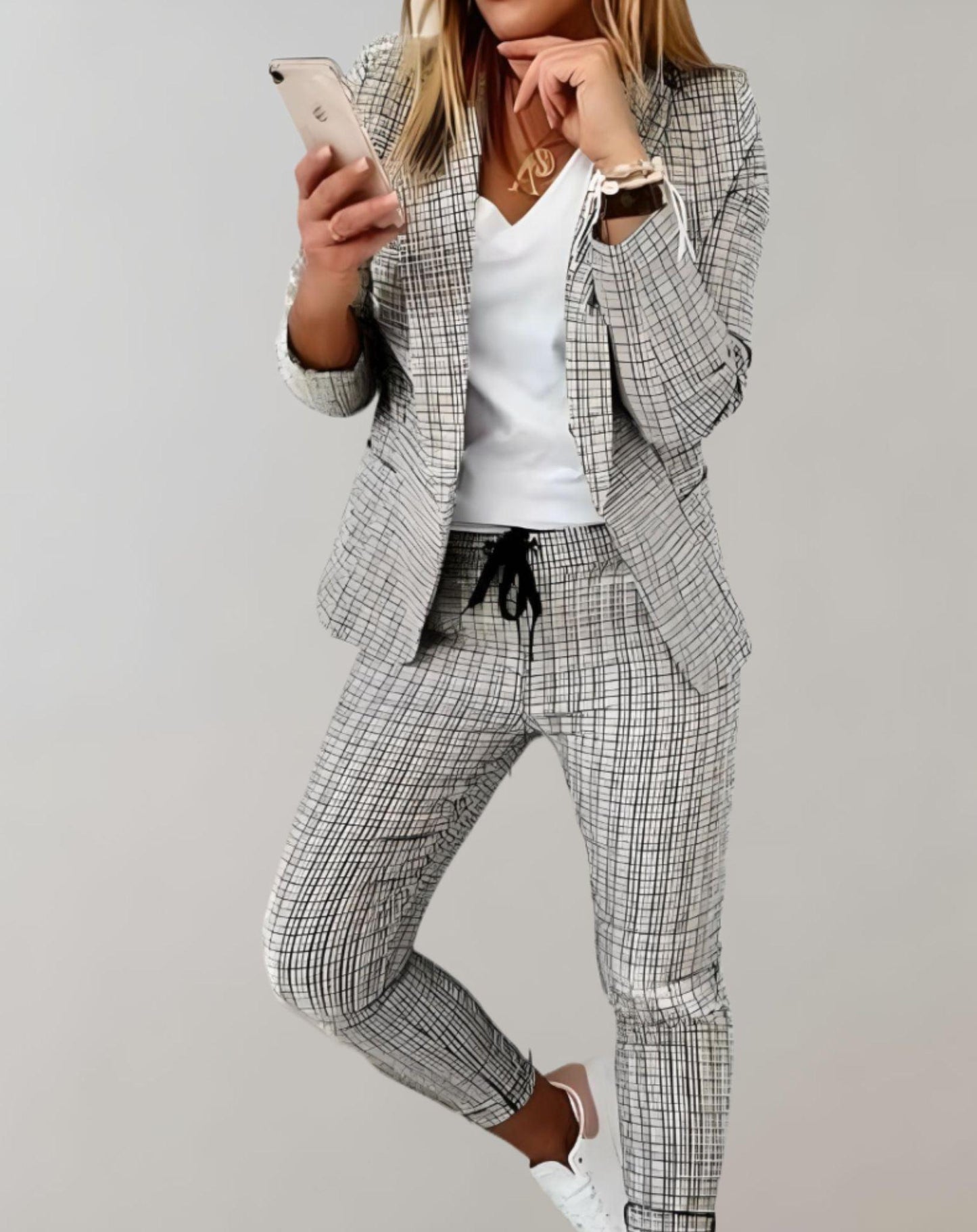 Eva - Geruit Damespak met Blazer en Broek