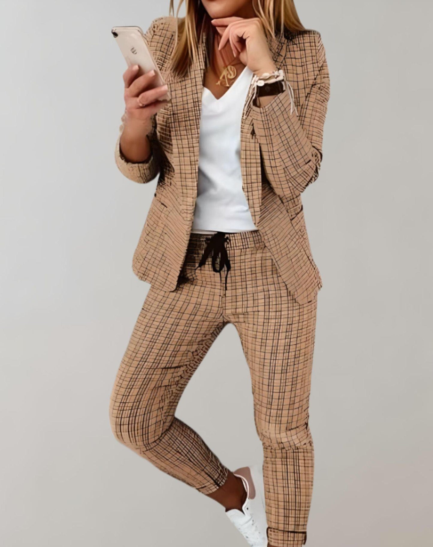 Eva - Geruit Damespak met Blazer en Broek