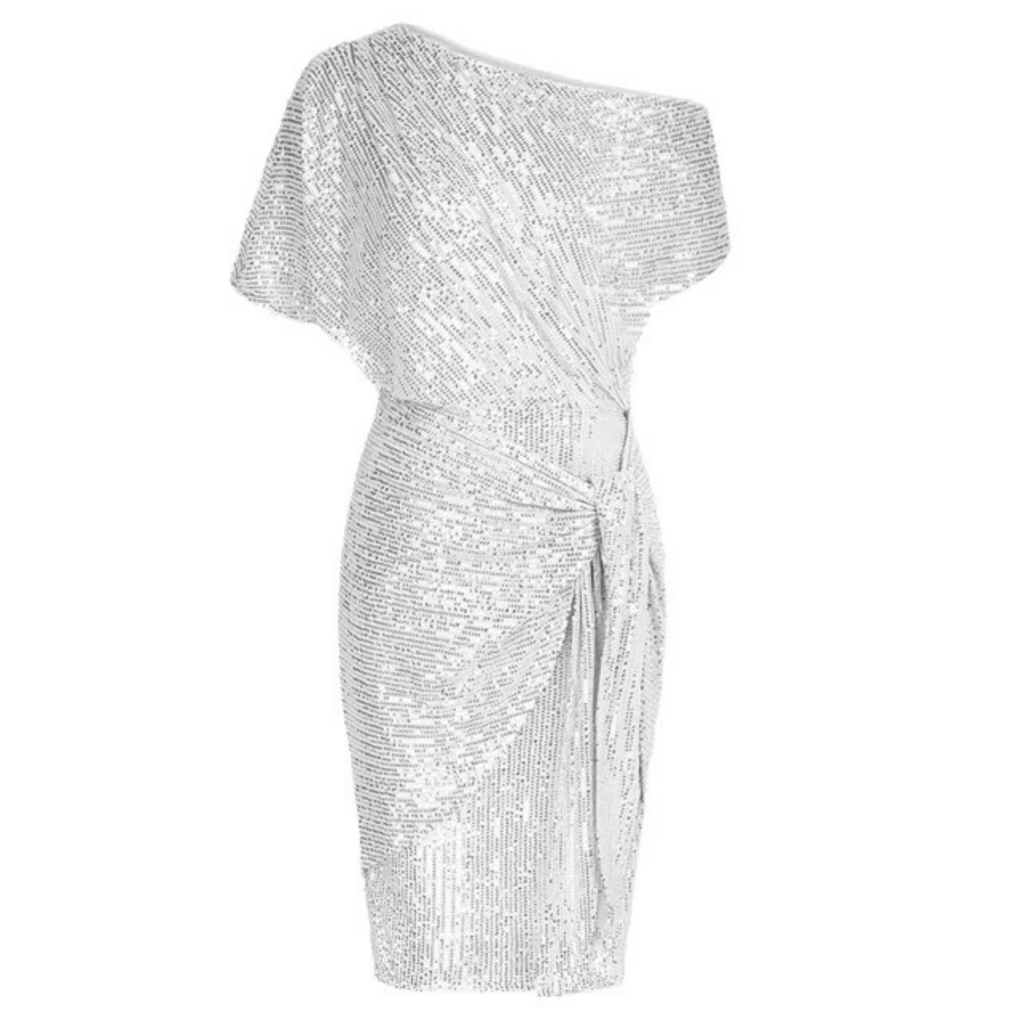 Vrouwen Glitter Cocktail Jurk Met One-Shoulder Halslijn En Taille Strik