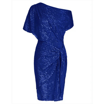 Vrouwen Glitter Cocktail Jurk Met One-Shoulder Halslijn En Taille Strik