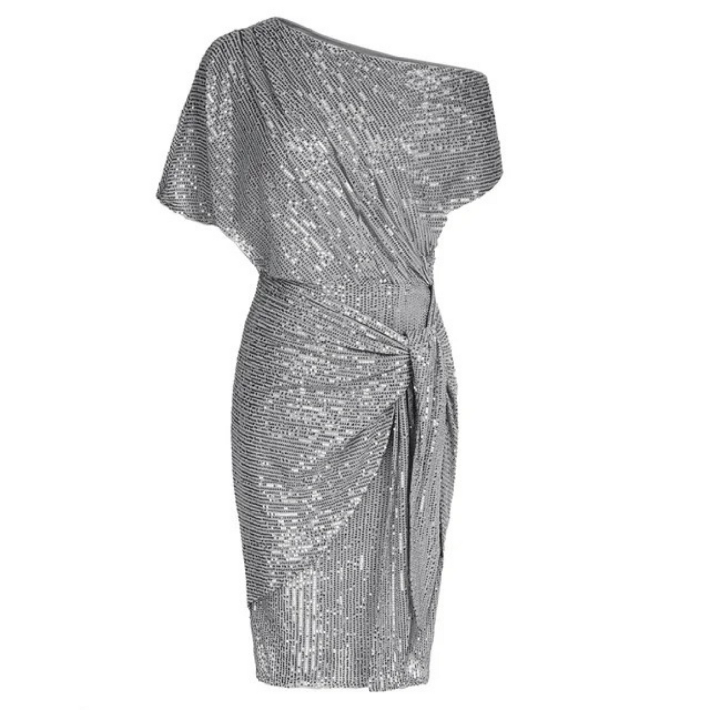 Vrouwen Glitter Cocktail Jurk Met One-Shoulder Halslijn En Taille Strik