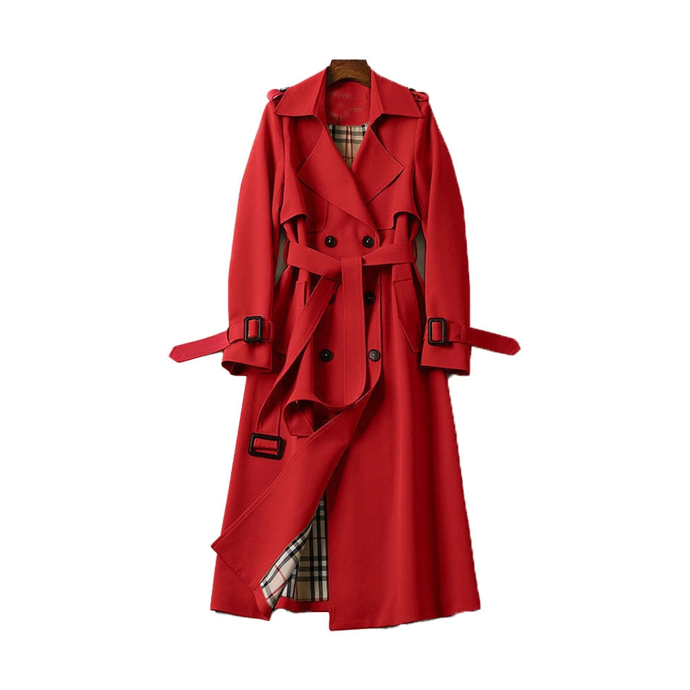 Lange Dames Trenchcoat met Dubbele Knoopsluiting