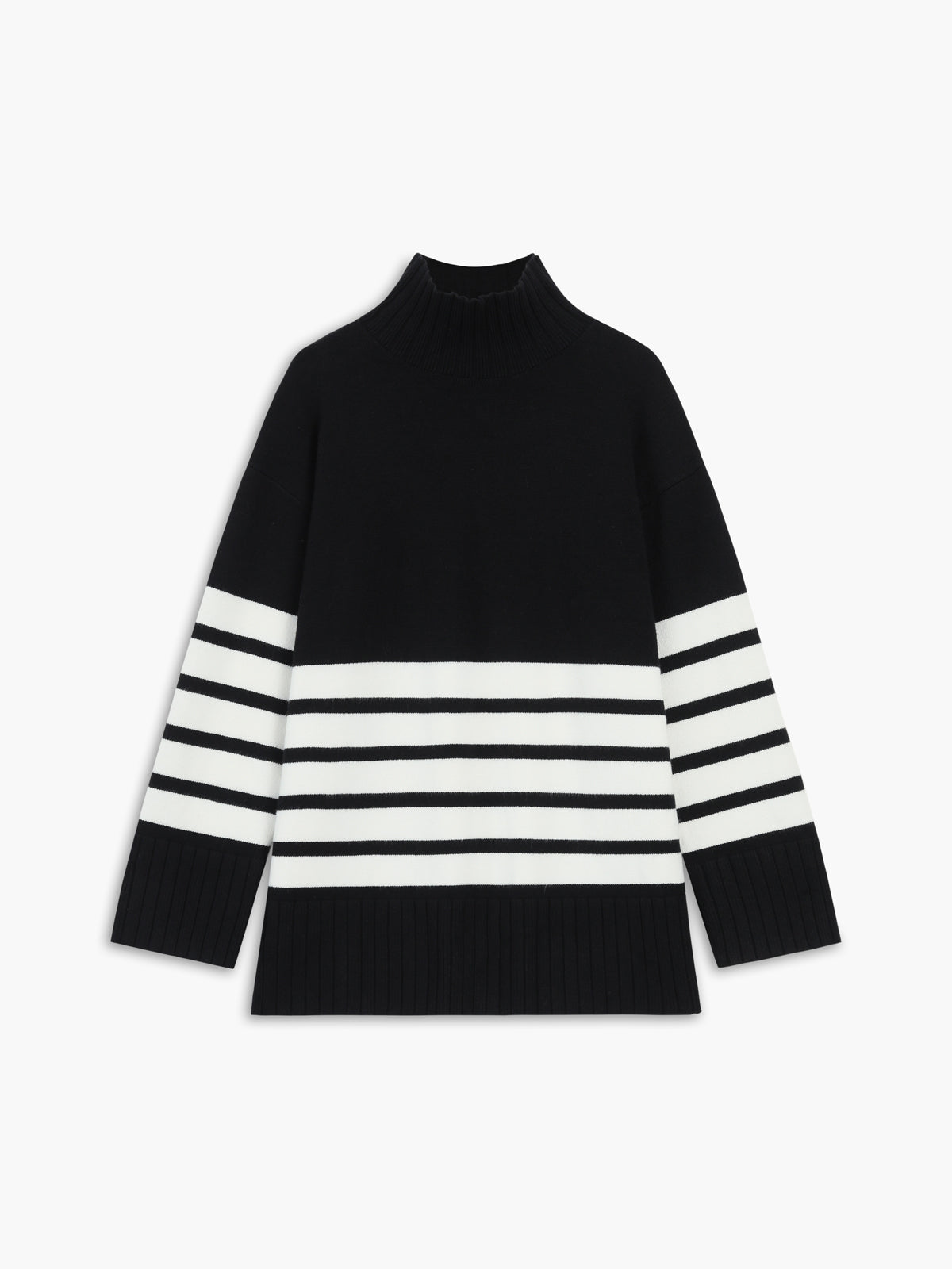 Warme Oversized Dames Gestreepte Sweaterjurk met Col