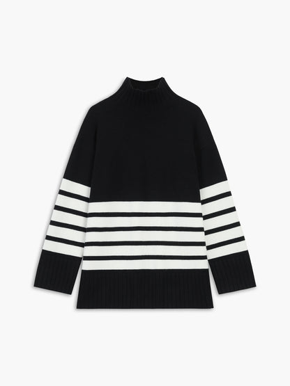 Warme Oversized Dames Gestreepte Sweaterjurk met Col
