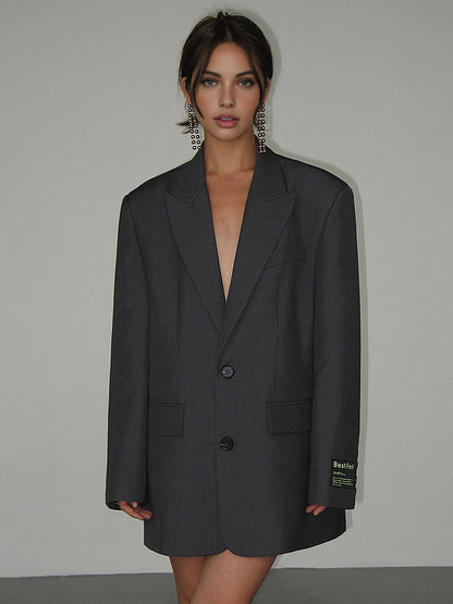 Oversized Elegant Dames Lange Blazer Met Zakken