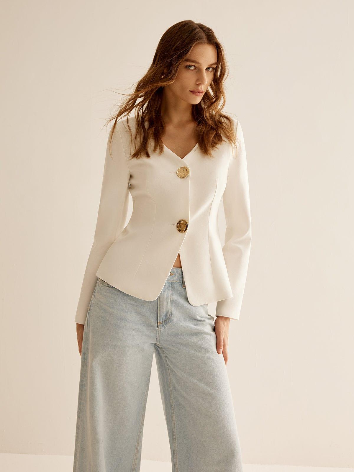 Maryn - Minimalistische Blazer met V-Hals voor Dames