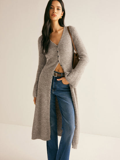 Stijlvolle Midi Sweaterjurk Voor Dames Met V-Hals En Knoopsluiting