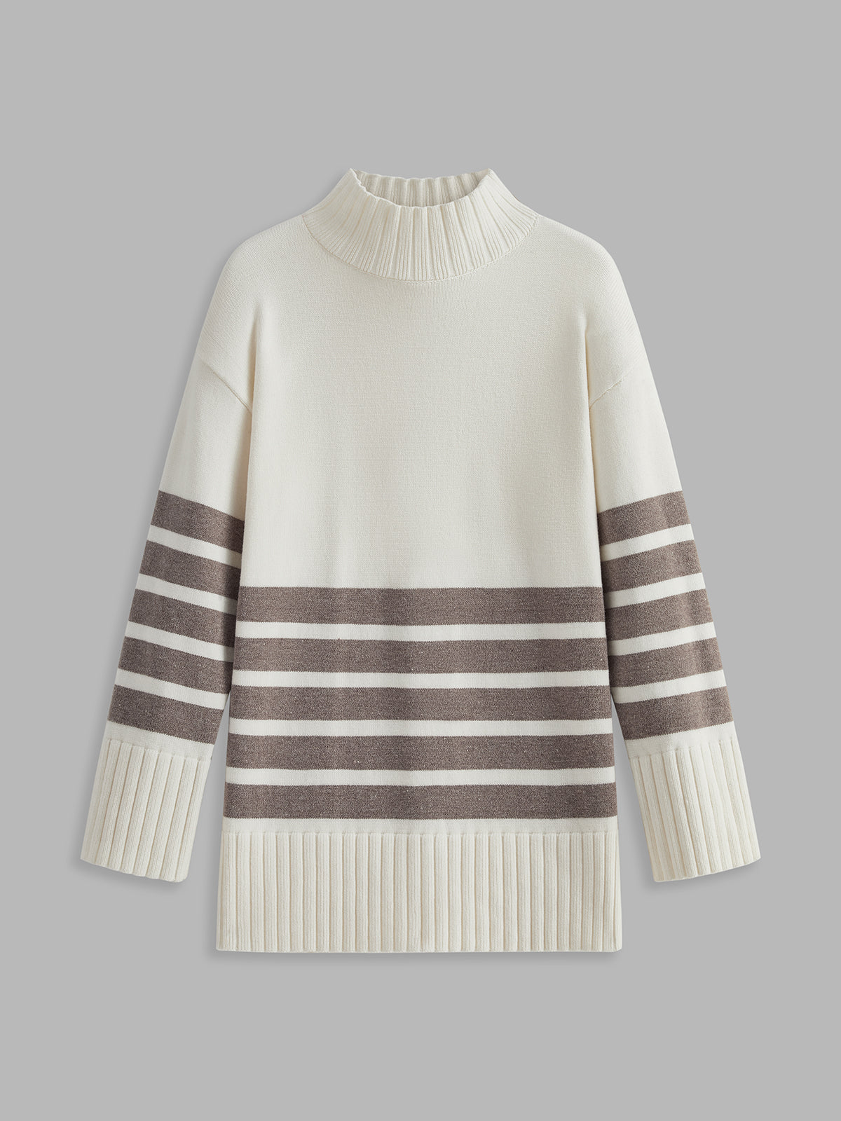 Warme Oversized Dames Gestreepte Sweaterjurk met Col