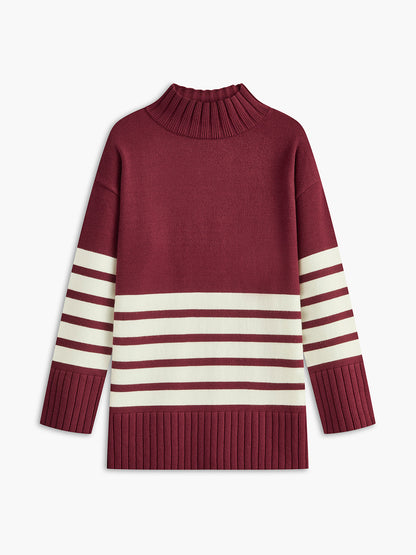 Warme Oversized Dames Gestreepte Sweaterjurk met Col