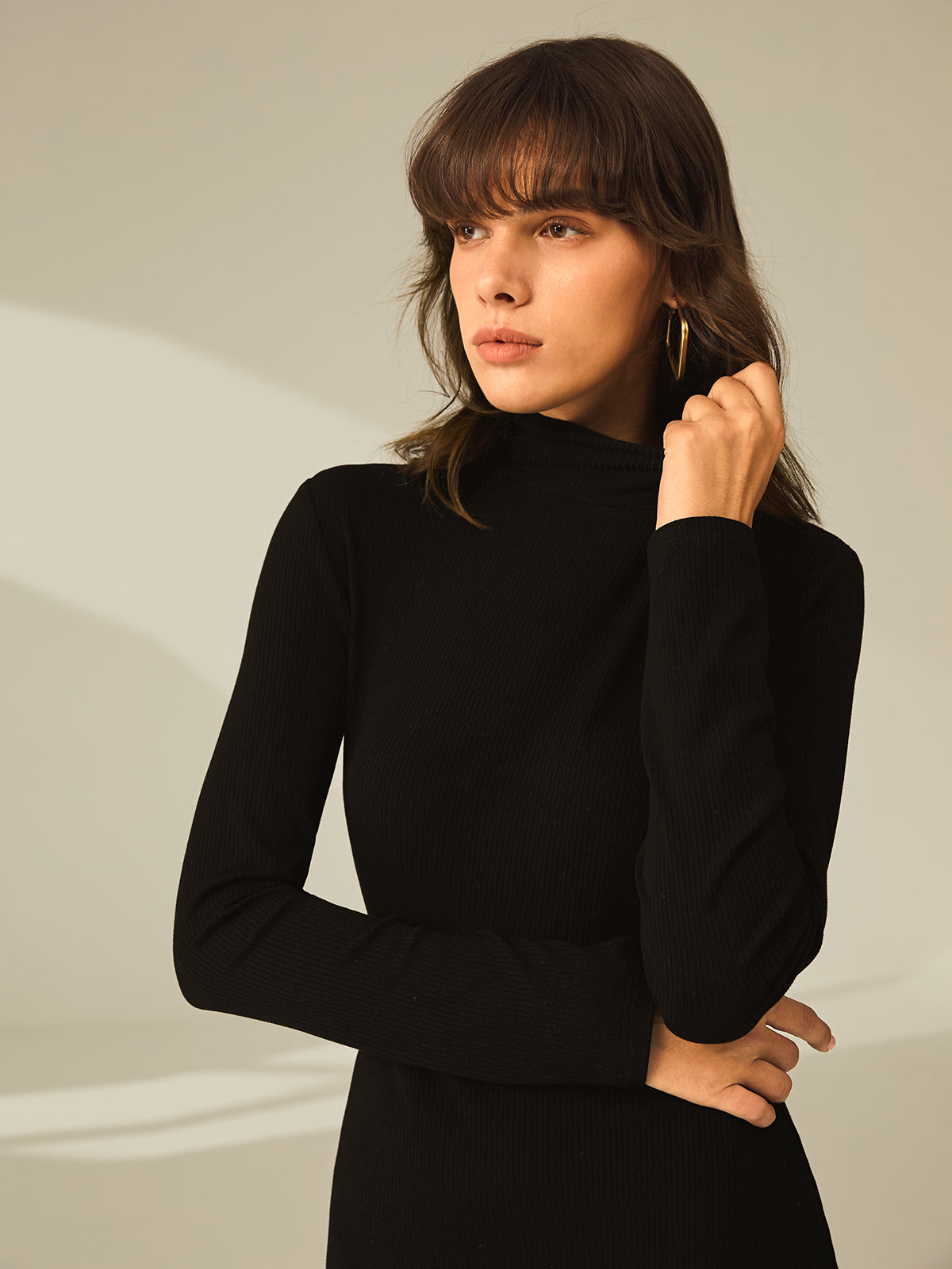 Zwarte Elegante Mini Sweaterjurk Voor Dames Met Col En Split