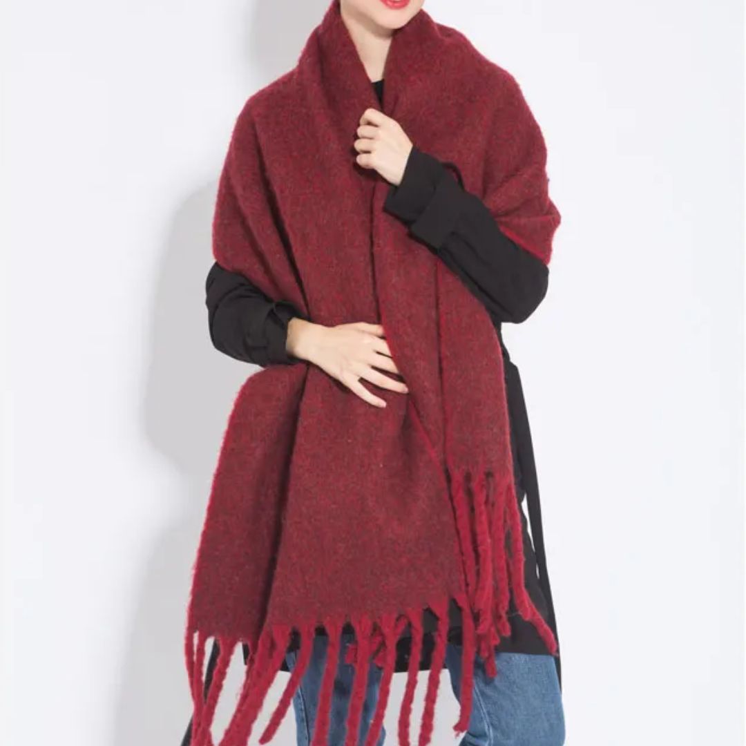 Dames Warme Elegante Wintersjaal Met Stijlvolle Franjes