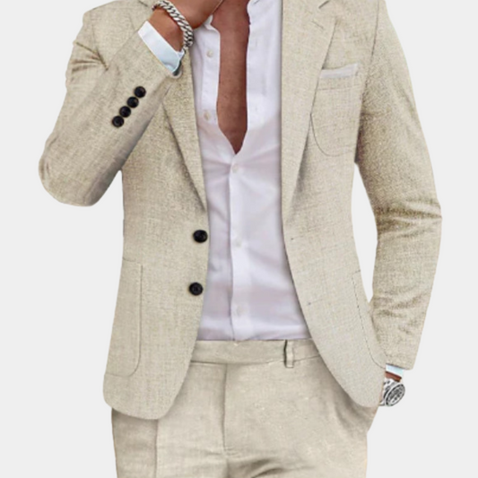 Linnen Zomerpak Slim Fit 2-Delig Set met Blazer en Pantalon voor Heren