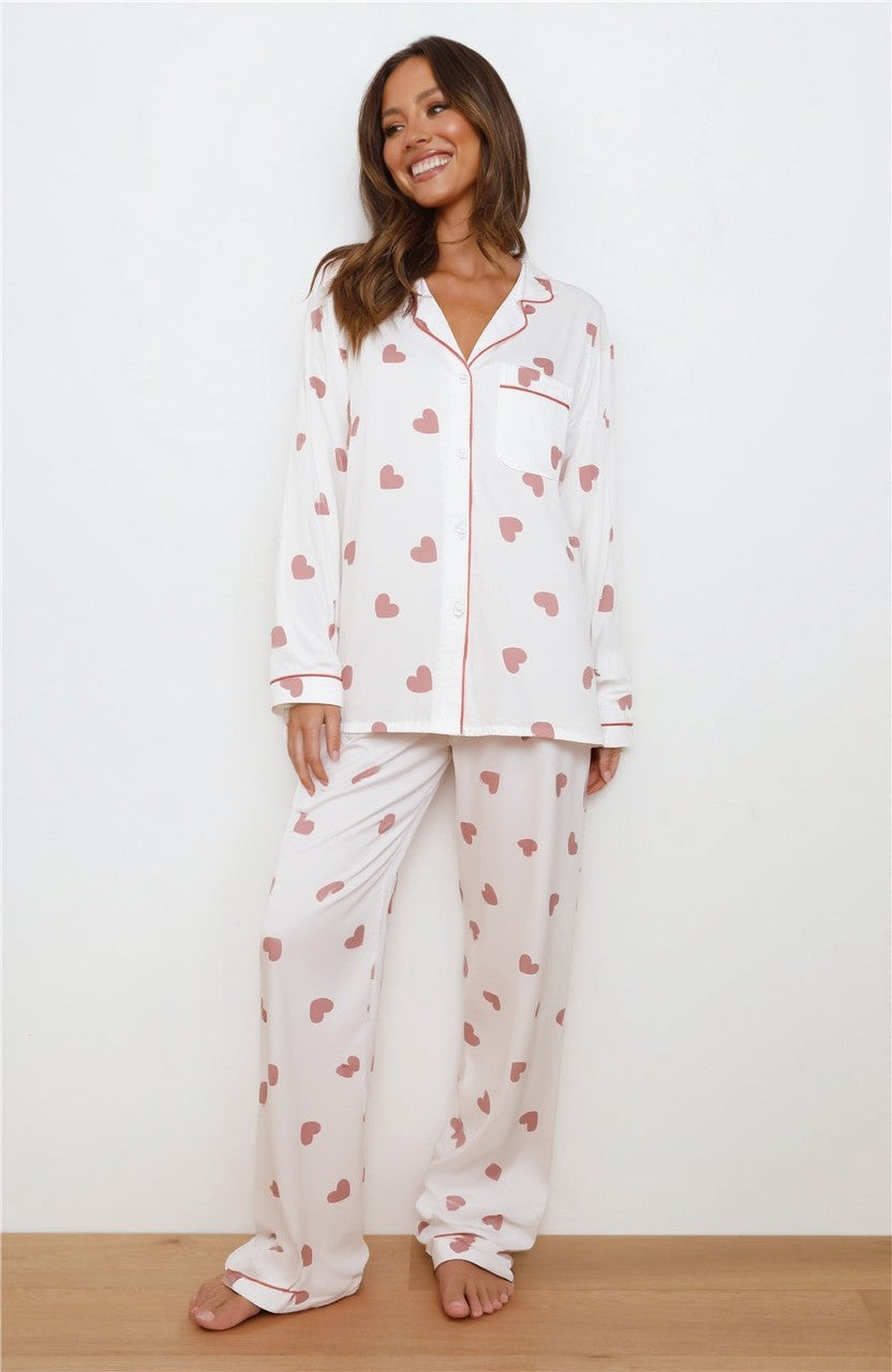 Pyjama Set Vrouwen Lange Mouwen Hartjesprint