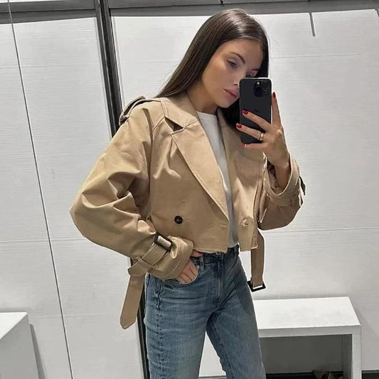 Emory – Cropped Trenchcoat met Tailleband voor Dames