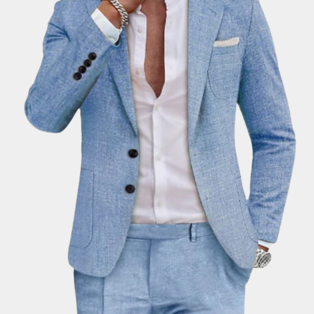 Linnen Zomerpak Slim Fit 2-Delig Set met Blazer en Pantalon voor Heren
