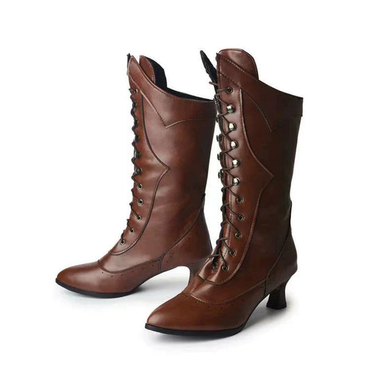 Stijlvolle Dames Kniehoge Laarzen met Veters en Brogue Details