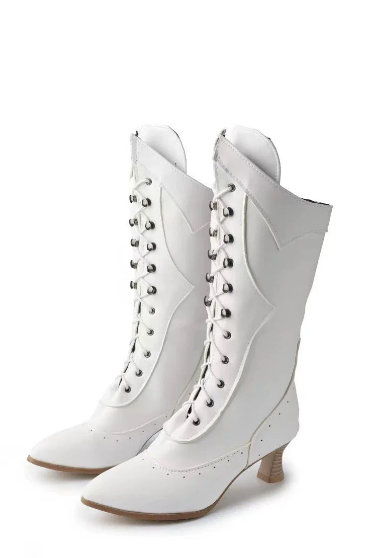 Stijlvolle Dames Kniehoge Laarzen met Veters en Brogue Details