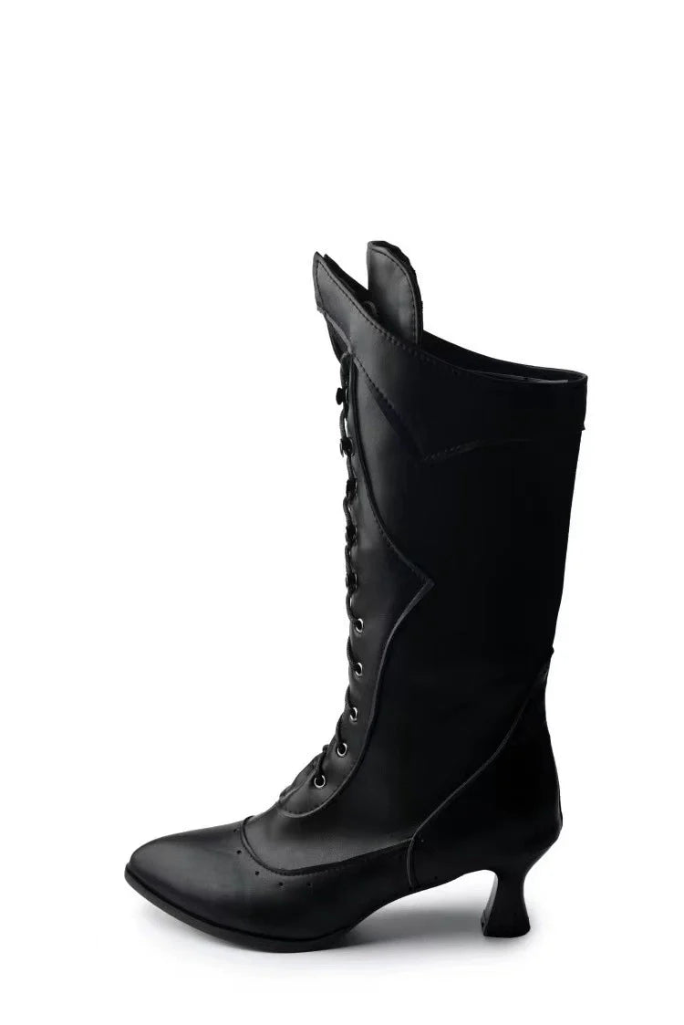 Stijlvolle Dames Kniehoge Laarzen met Veters en Brogue Details