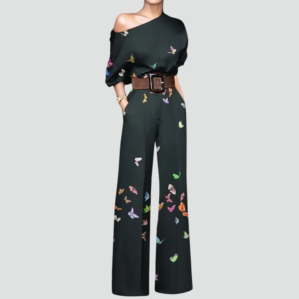 Vrouwen Stijlvolle Jumpsuit Met Vlindermotief En Ceintuur