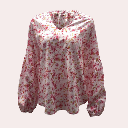 Isolda - Bloemen V-hals Blouse met Lange Mouwen