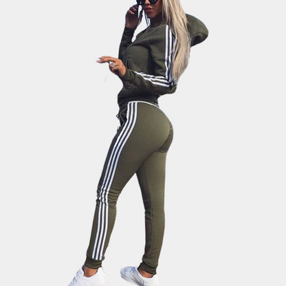 Dames Sportset Met Hoodie En Broek Met Ritssluiting En Zijstrepen