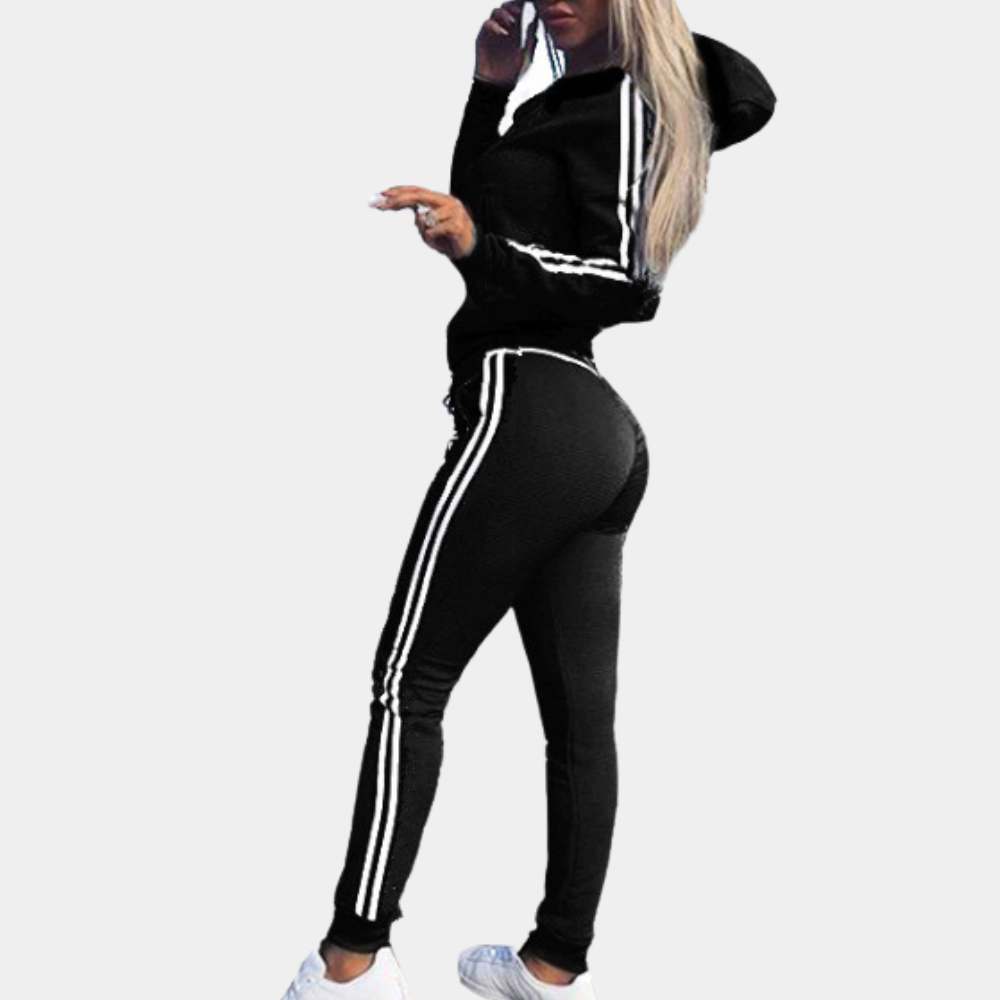 Dames Sportset Met Hoodie En Broek Met Ritssluiting En Zijstrepen
