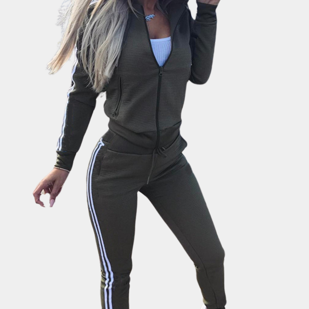 Dames Sportset Met Hoodie En Broek Met Ritssluiting En Zijstrepen