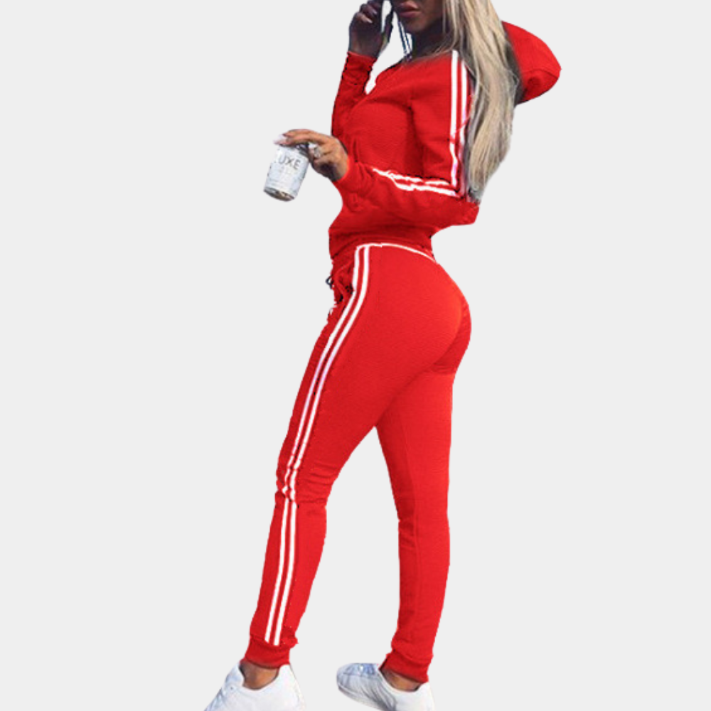 Dames Sportset Met Hoodie En Broek Met Ritssluiting En Zijstrepen