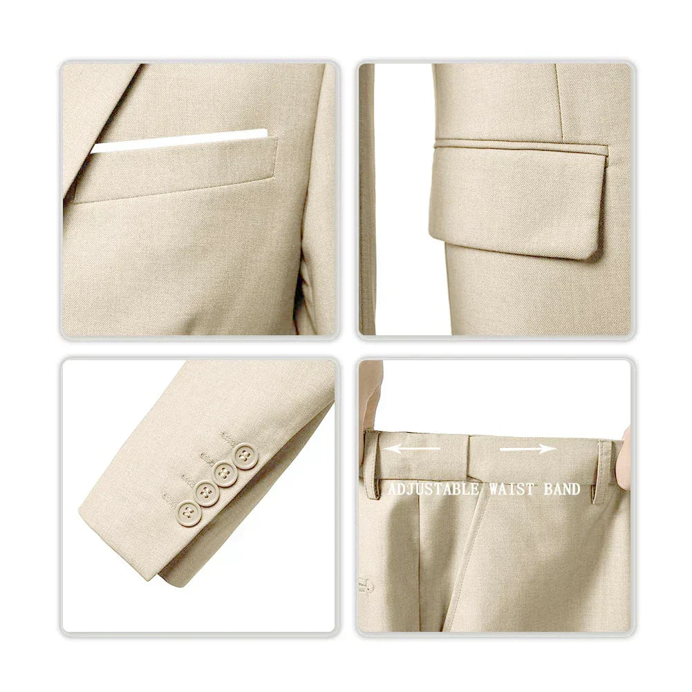 Formeel 3-Delig Slim Fit Herenpak met Blazer Broek en Gilet