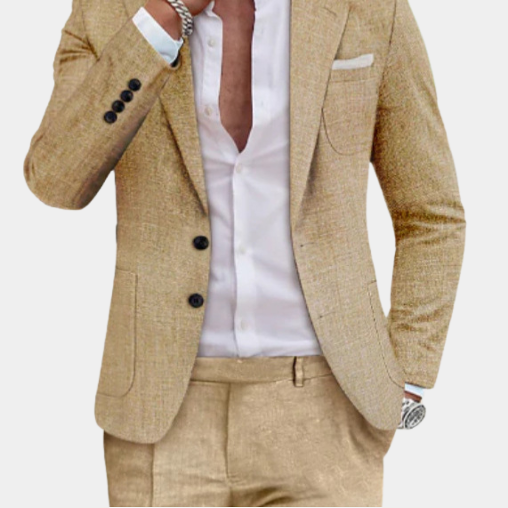 Linnen Zomerpak Slim Fit 2-Delig Set met Blazer en Pantalon voor Heren